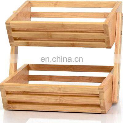 Kitchen Bamboo 2 tier fruit  vegetable storage basket fruit basket holder stand