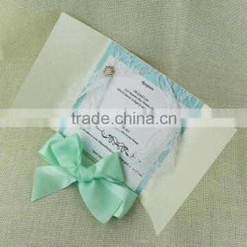 2016 Hot Sale & High-end Elegant White Lace Wedding Invitations With Ivory Ribbons & Crystal Brooches photo-2