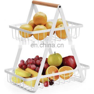 Nordic 2/3 Tier Metal Water Hyacinth Fruit Basket Bread Storage Baskets Kitchen Vegetable Drain Basket Kitchen Storage photo-3
