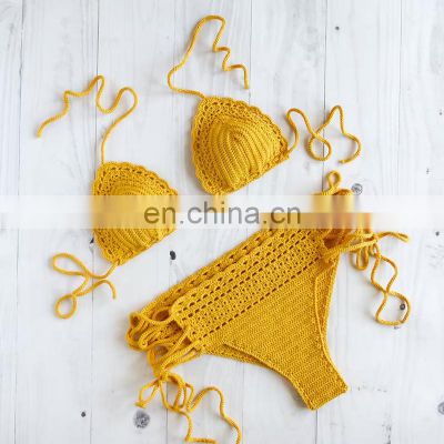 Hot Sale Crochet Swimsuit in Yellow, Women Crochet Bathing Suit Bikini Vietnam Supplier Cheap Wholesale