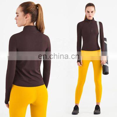 New Arrival Custom Two Piece Women Workout Sets Half Zipper Jacket High Waist Sports Legging