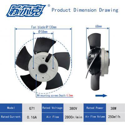 130-200mm Diameter Round 2500RPM 500CFM 65W 220V 230V Metal Blades Cooling Axial Flow Fan