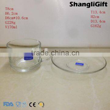 170ml Glass Cup with Handle Dish For Coffee/Tea