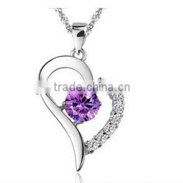 Exquisite Amethyst Heart Silver Chain Necklace