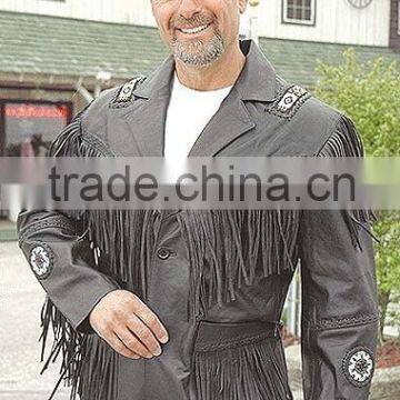 2015 New fashion Tribal Bead Fringe Leather Jacket for mens motorbike leather jacket