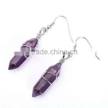 Beautiful 1 pair Amethyst Handmade Wire Wrap Healing Point Chakra Earings