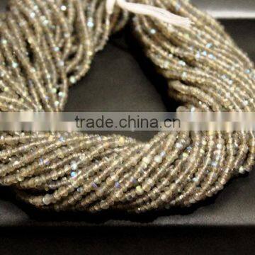 AAA+ QUALITY NATURAL BLUE FIRE LABRADORITE 3-4MM ROUNDEL FACETED LOOSE BEADS STRAND