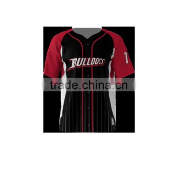 Custom Full Button Sublimated Bulldogs Black/Red Baseball Jersey/Shirt