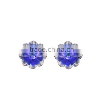 Women Fashion Jewelry Cute Blue Glass Transparent Flower Shape Two Side Ball Front And Back Earring