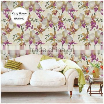 expensive printing pvc coated wallpaper, country flower wall mural for teenage , sophisticated wall paper supplier