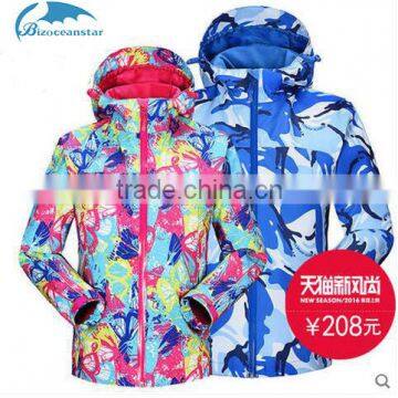 2016 Wholesale new arrival spring printing ski-wear, windproof waterproof warm jacket coat