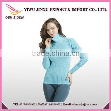 Wholesale Seamless Longsleeve Plain Jacquard Women Fitted Turtleneck T-shirts