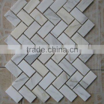 Calacatta Gold Marble Herringbone Mosaic