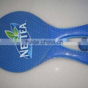 Blue Wooden beach racket with printed logo, Wooden beach tennis racket