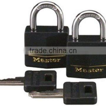 Master Lock 131T Black Cover, 3/16-inch Shackle, 2-Pack, Solid Brass Keyed Alike Padlock