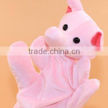 high quality plush hand puppet for kids / soft plush pink pig hand puppet / Animal Shaped Plush Hand Puppet