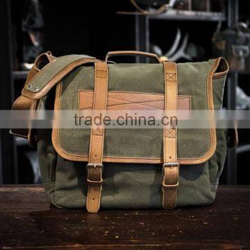 Hot sale mens messenger bag waxed canvas and leather                        
                                                Quality Choice