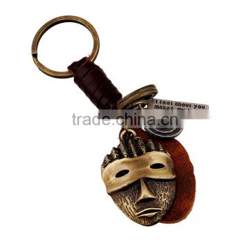 new fashion custom metal genuine leather mask keychain