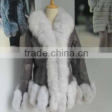 winter Lady"s down jacket with fox fur trim and fur collar