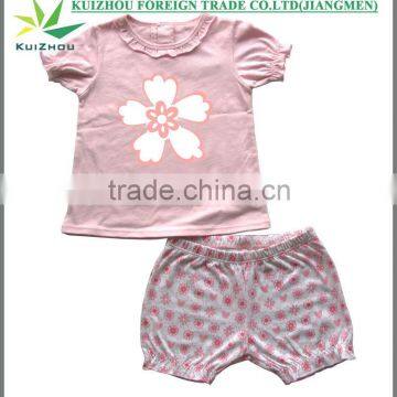 100% Cotton Short Sleeve Printed Baby Girls Clothing Sets