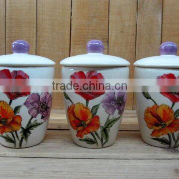 Hand paint ceramic tea coffee sugar jar set