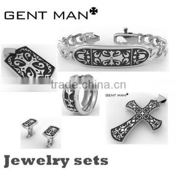 wholesale stainless steel men's jewelry set cross pendant,tag pendant