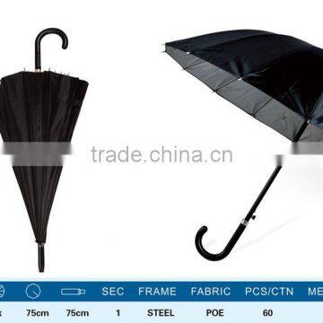 16 ribs bright black straight umbrella,large sun and rain umbrella,windproof golf umbrella