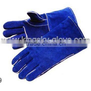 Fully welted blue cow split leather welding glove