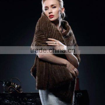 New Fashion Wholesale Genuine Knitted Mink Fur Poncho for Fashion Girls with Cheap Price