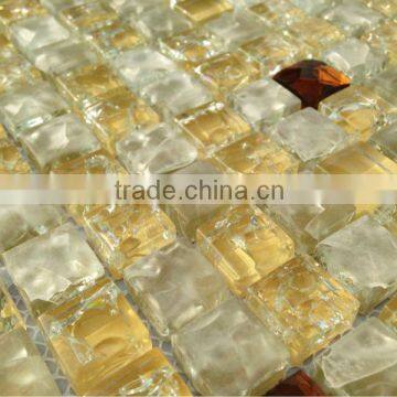 Yellow Crackle Crystal Mosaic Glass Tiles