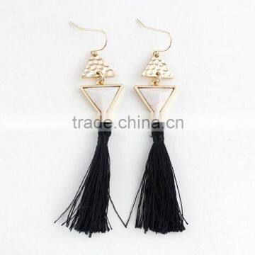 Exaggerated Long Black Rope Tassels Double Triangle Linked Dangly EarringJewelry