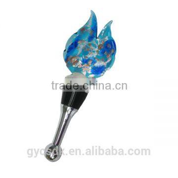 Novelty Flame Shaped Silver Foil Colorful Lampworking Glass Red Wine Stopper photo-3