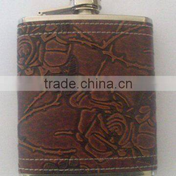 Leather covered hip flask stainless steel