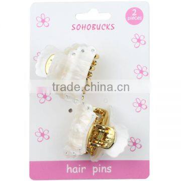 2PK ivory acrylic hair claw clips with rhinestones