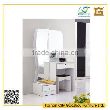 Fancy design wavy dressing table set white wooden dressing table with mirror and drawers for bedroom furniture