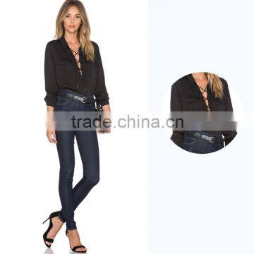 Womens Classic Long Sleeve Ruffled Shoulder Solid Chiffon Blouse photo-3