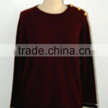 BGAX16036 Ladies shoulder button stripped cuff cotton knit sweater wholesale sweater cashmere