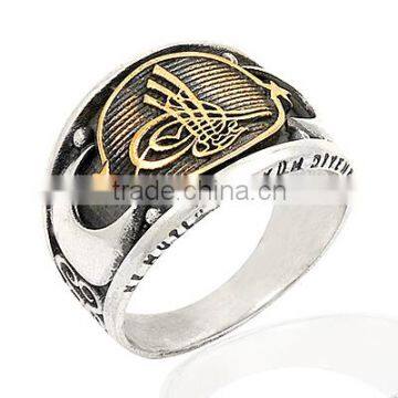 925K Sterling Silver Ottoman Tugra Moonstar Men Ring