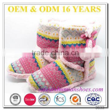 cute pink plush line pom pom boots for girls