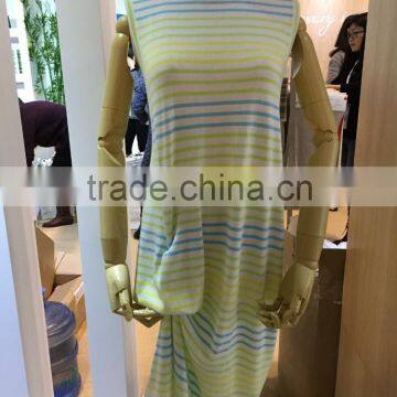 15JWS0721 2016 new design woman summer 85% silk 15%cashmere stripe sweater dress