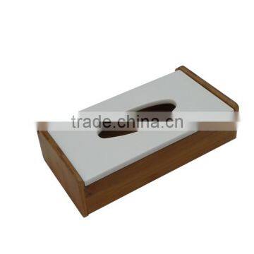 Bamboo Tissue Box with white Flipped lid