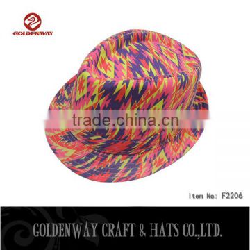 100% Polyester cheap mix color stripped fedora hats