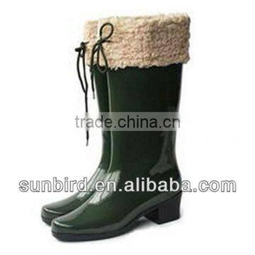 ladies high hell rubber rain boots with fur