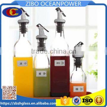 Clear Glass oil vinegar set olive bottle with coating press lid