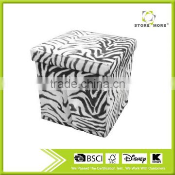 Modern Designe White & Black Printed Suede Ottoman With Storage