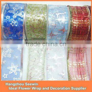 wired organza ribbon for christmas decoration