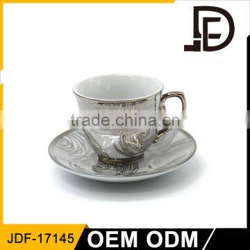 Luxurious and Elegant Royal Style White Gold Porcelain Coffee Cup Made In China