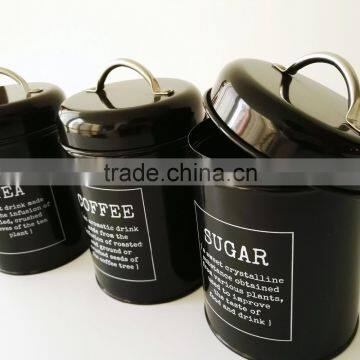 1.5L Retro Metal Tea Coffee Sugar Can Bin Pea Bean Lentil Set of 3 Storage Canister photo-5