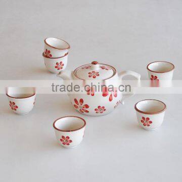 Japanese style 7 pcs stoneware tea set with hand painted