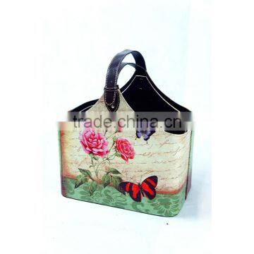 Set Of 2 Faux Leather Magazine Holder Racks Top Handle, Silver Buckles photo-2